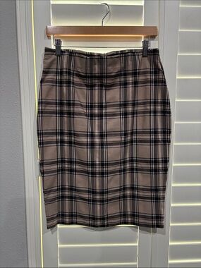 Rachel Zoe Taupe and Black Plaid Midi Skirt